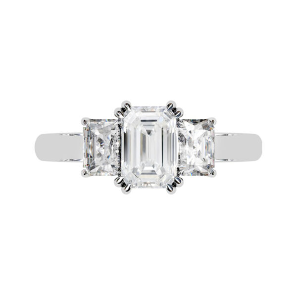 Double Prong Emerald Cut Diamond Three Stone Engagement Ring white copy