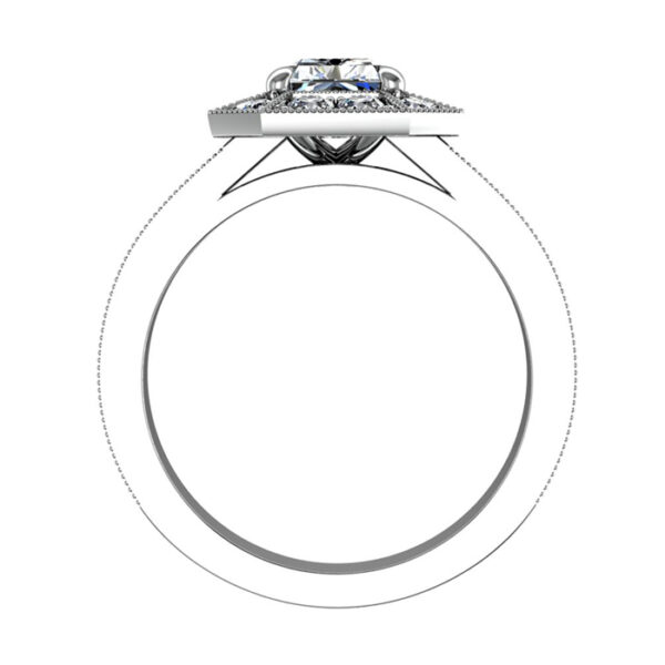 Emerald Cut Diamond Cluster Milgrain Beaded Engagement Ring w3