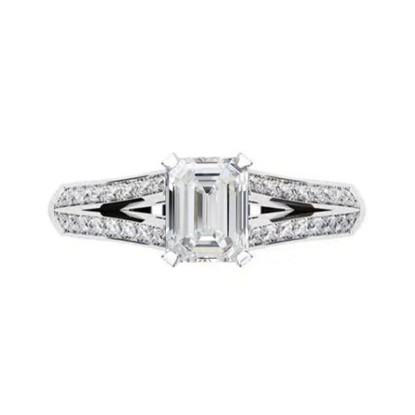 Emerald Cut Diamond Engagement Ring with Diamond Split Shank
