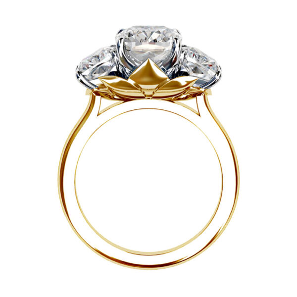 Lotus Flower Style Cushion Cut Diamond Three Stone Ring 3