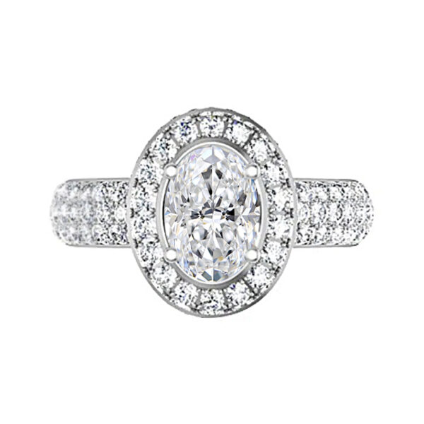 Oval Diamond Halo Engagement Ring with Wide Diamond Band 5