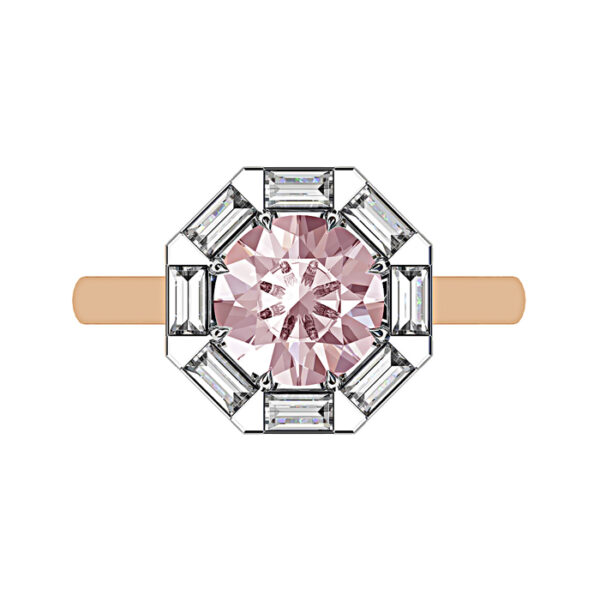 Pink Sapphire Ring with Diamond Baguette Halo rose