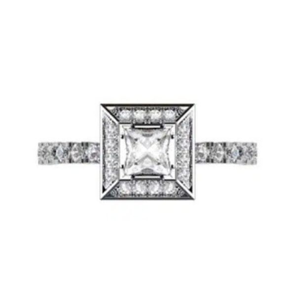 Princess Cut Halo Engagement Ring with Diamond Band w