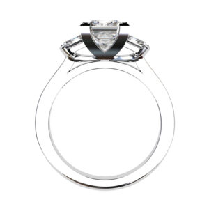Princess Cut Three Stone Engagement Ring with Diamond Band white 3