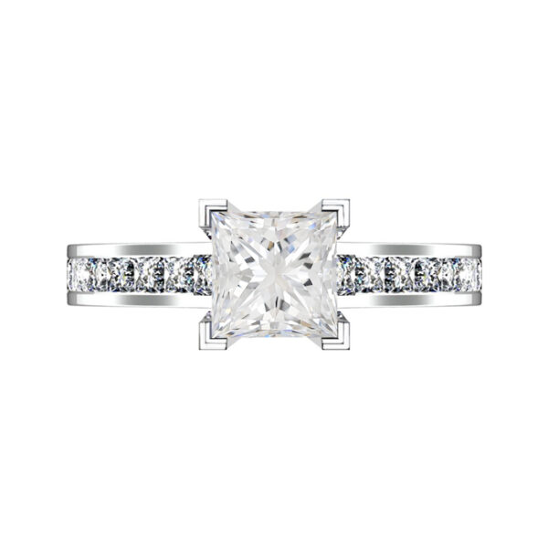 Two Carat Princess Cut Diamond Engagement Ring with Channel Set Diamond Half Band w copy
