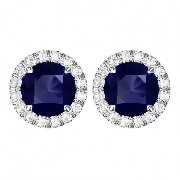 sapphire diamond halo eaarings petal back