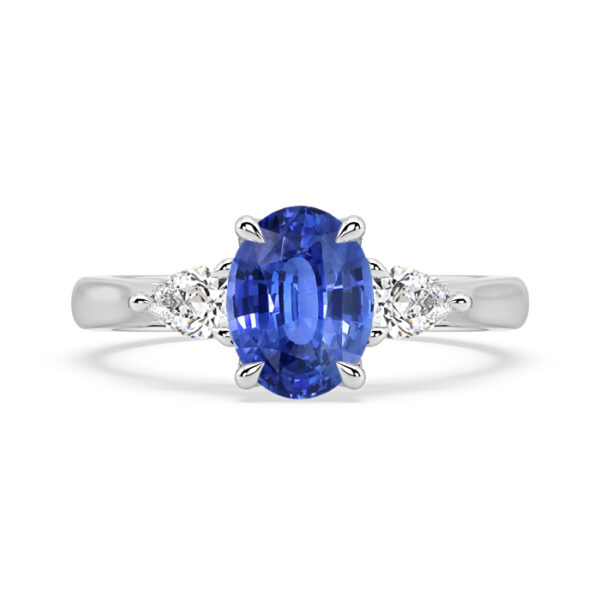 Ceylon Sapphire Ring with Pear Shaped Diamonds 1