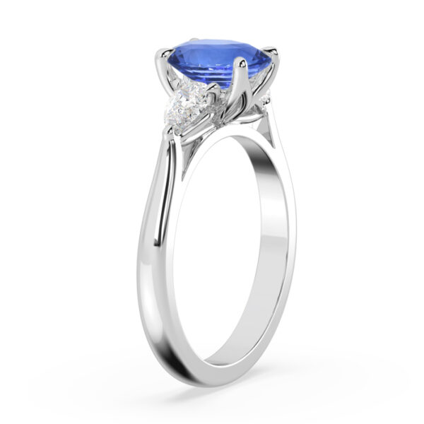 Ceylon Sapphire Ring with Pear Shaped Diamonds 3