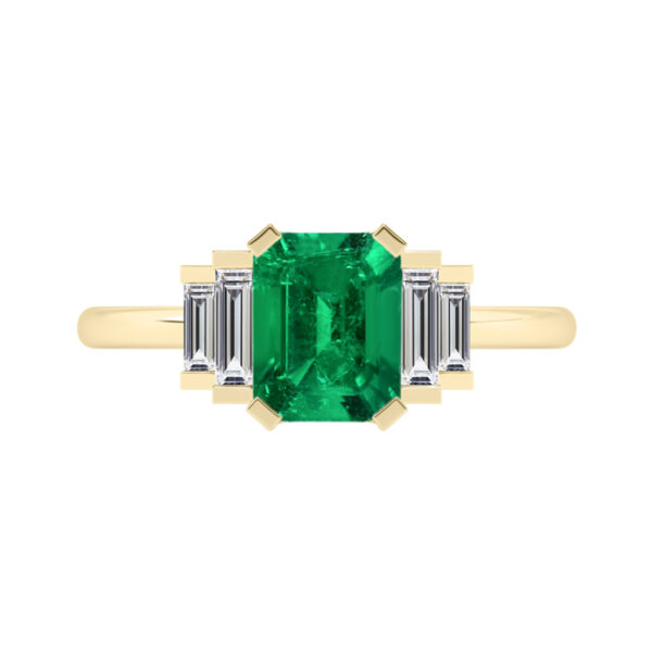 Art Deco Emerald Cut Diamond with Stepped Baguette Side Stones 1