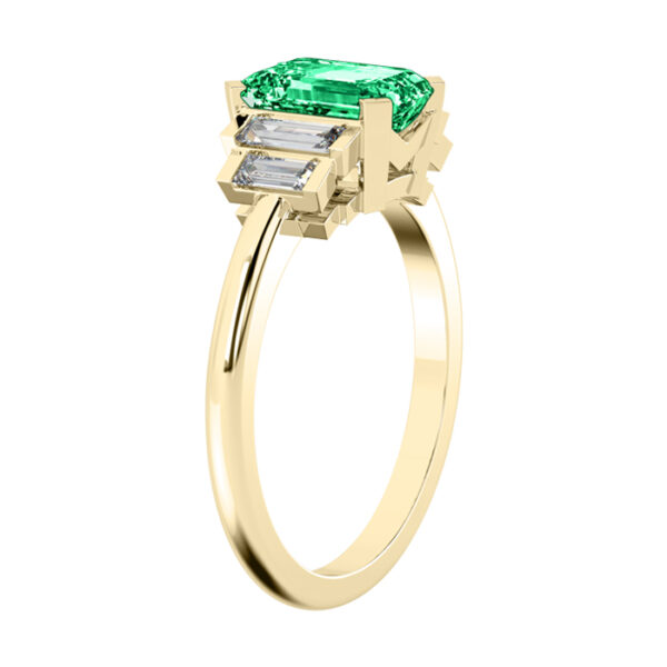 Art Deco Emerald Cut Diamond with Stepped Baguette Side Stones 3
