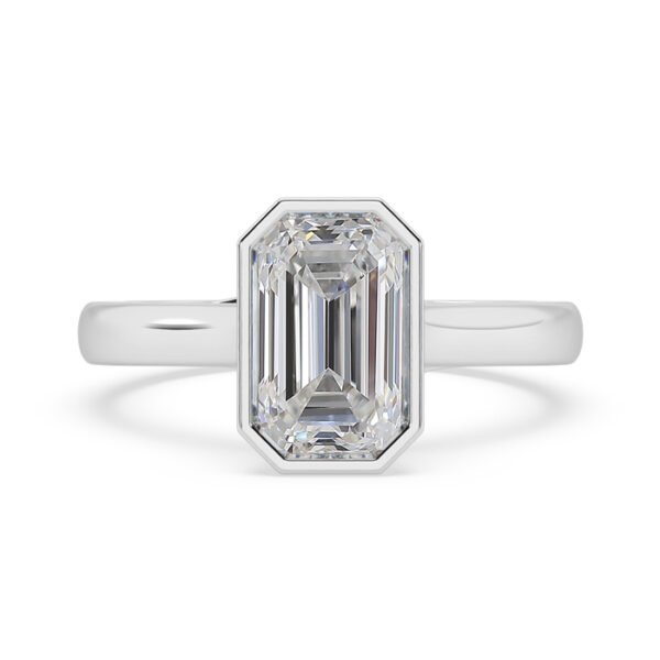 Emerald Cut Diamond Bezel Set with Heart Detail