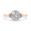 Oval Diamond Three Stone Ring with Half Moon Side Stones 1