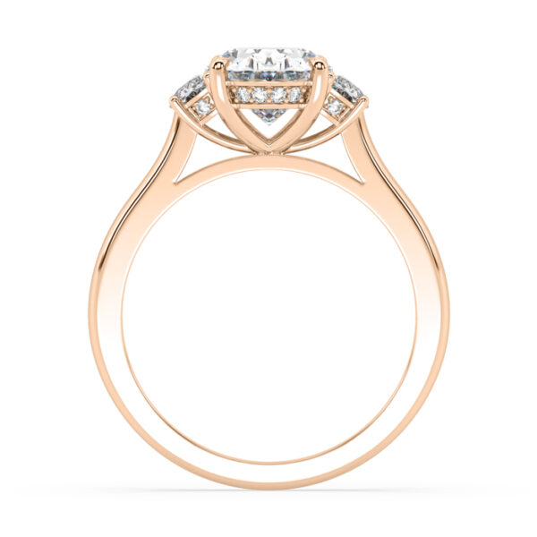 Oval Diamond Three Stone Ring with Half Moon Side Stones 2
