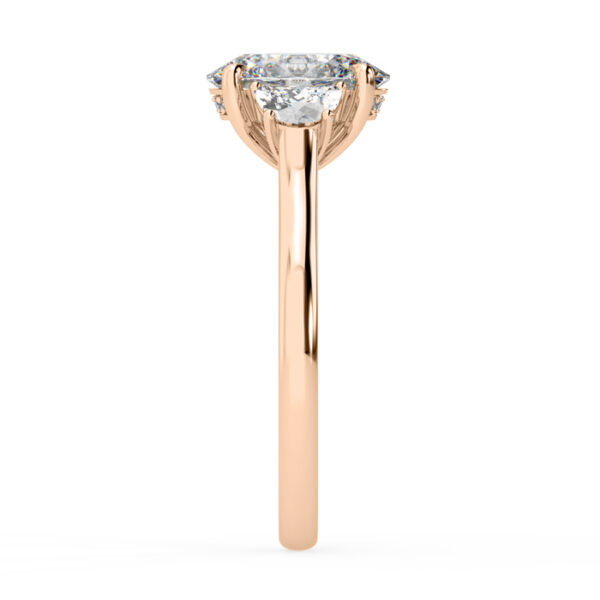 Oval Diamond Three Stone Ring with Half Moon Side Stones 4