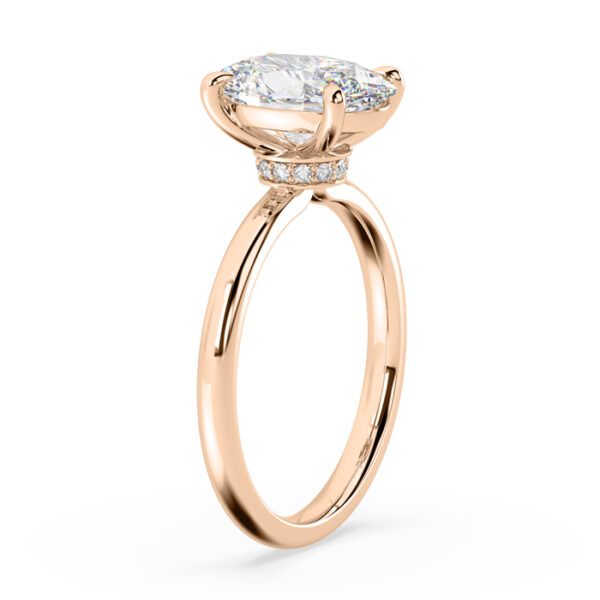 Oval Solitaire Engagement Ring with Diamond Hidden Halo 3