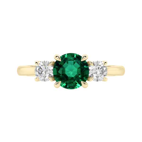 Round Three Stone Emerald and Diamond Anniversary Ring 1