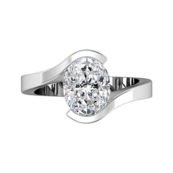 Semi bezel set oval diamond solitaire engagement ring