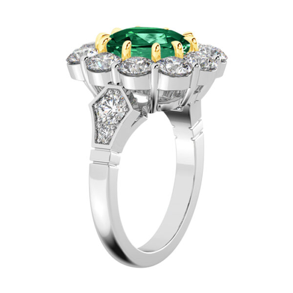 Vintage Inspired Floral Design Emerald Engagement Ring 3