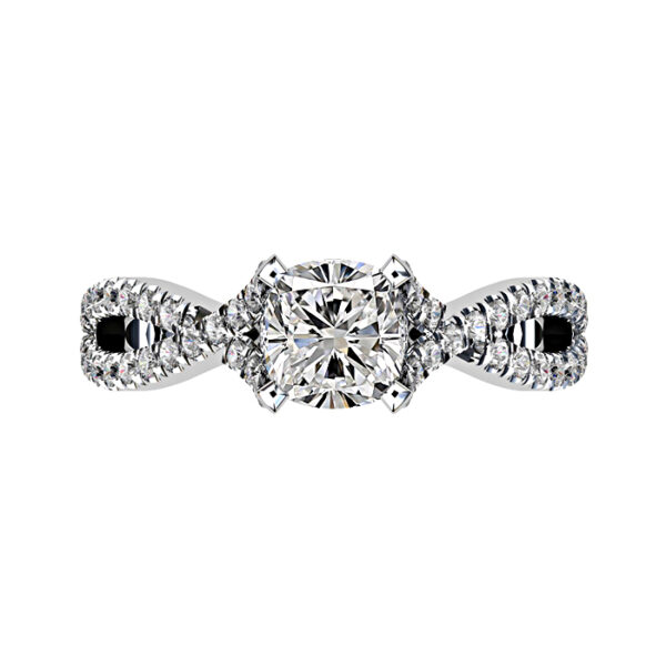 cushion cut diamond with criss cross diamond band