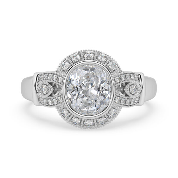 vintage style milgrain edge dress ring with oval diamond 1