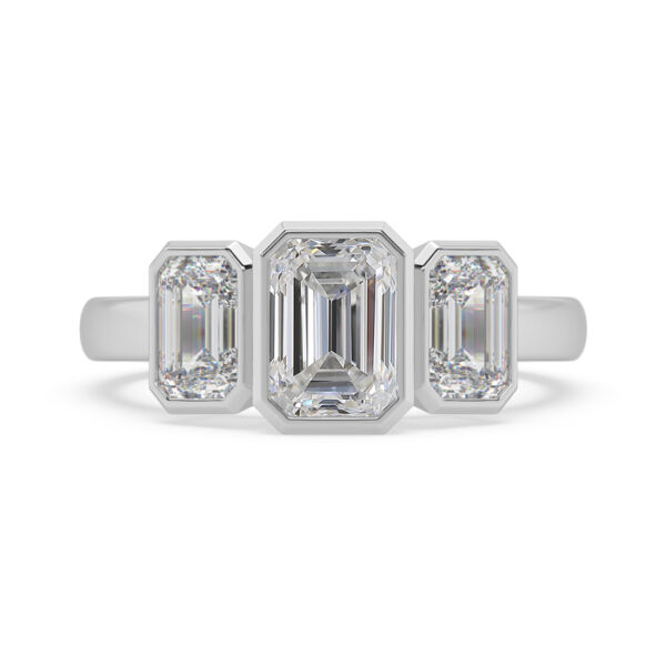 Diamond Three stone Bezel Set Emerald Cut 1