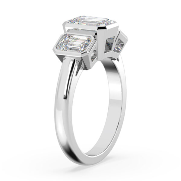 Diamond Three stone Bezel Set Emerald Cut 3