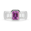Modern Pink Sapphire Ring with Baguette Diamonds 1