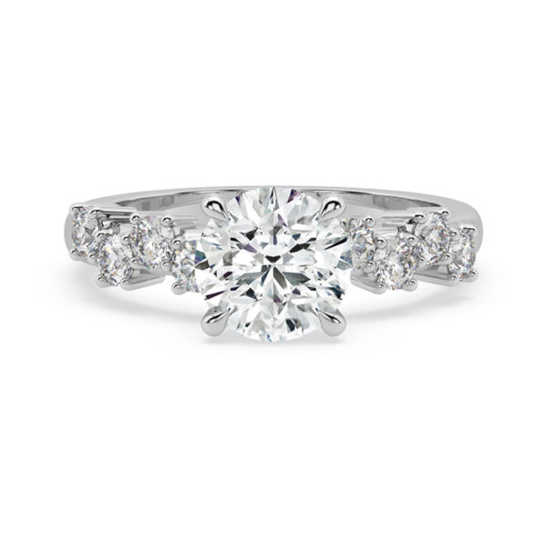 Round Diamond Engagement Ring with Scattered Diamond Band 1