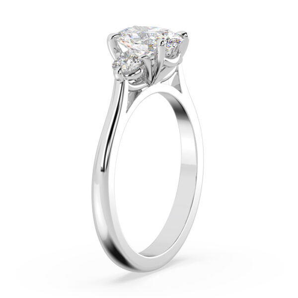 Oval diamond three stone round side ring 3