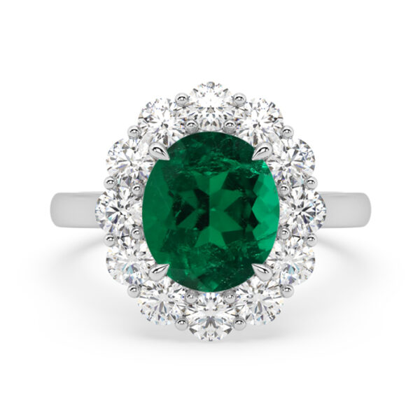 classic oval emerald ring with diamond halo