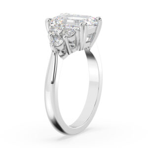 emerald cut diamond three round side stone ring 3