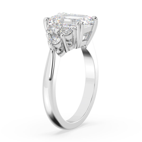 emerald cut diamond three round side stone ring 3