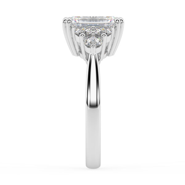 emerald cut diamond three round side stone ring 4