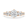 round three stone six claw engagement ring
