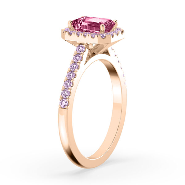 emerald cut pink diamond halo ring 3
